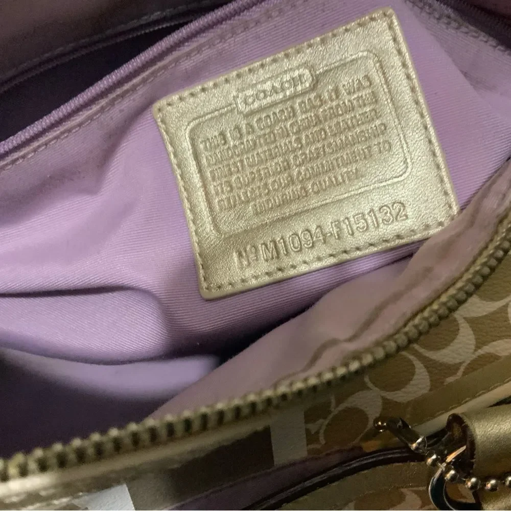 COACH Chelsea Heritage Satchel M1094-F15132 Metallic Tan/Gold, Lavender Lining